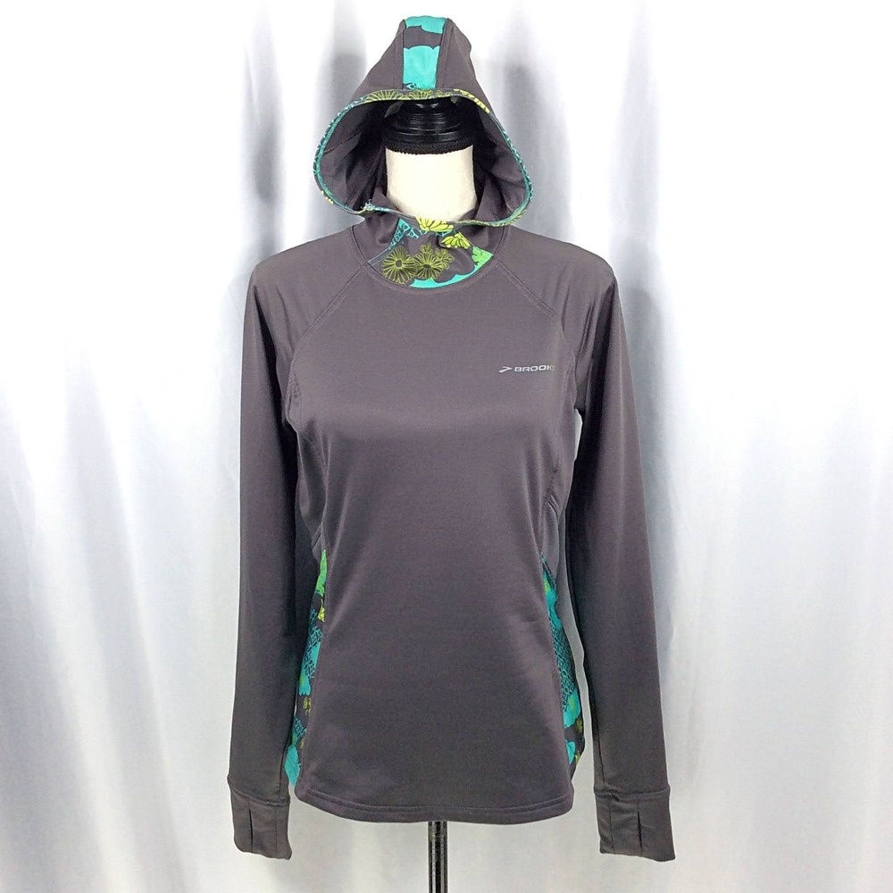 Brooks Floral Hoodie Sweatshirt Top Women's Size Medium Ponytail Running